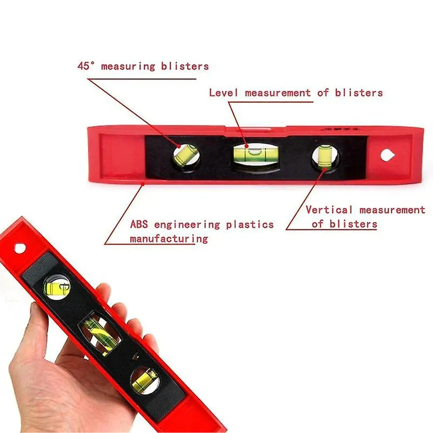 0411A 3 BUBBLE MINI SPIRIT LEVEL PLASTIC TORPEDO CARPENTER'S SPIRIT LEVEL MEASUREMENT TOOLS