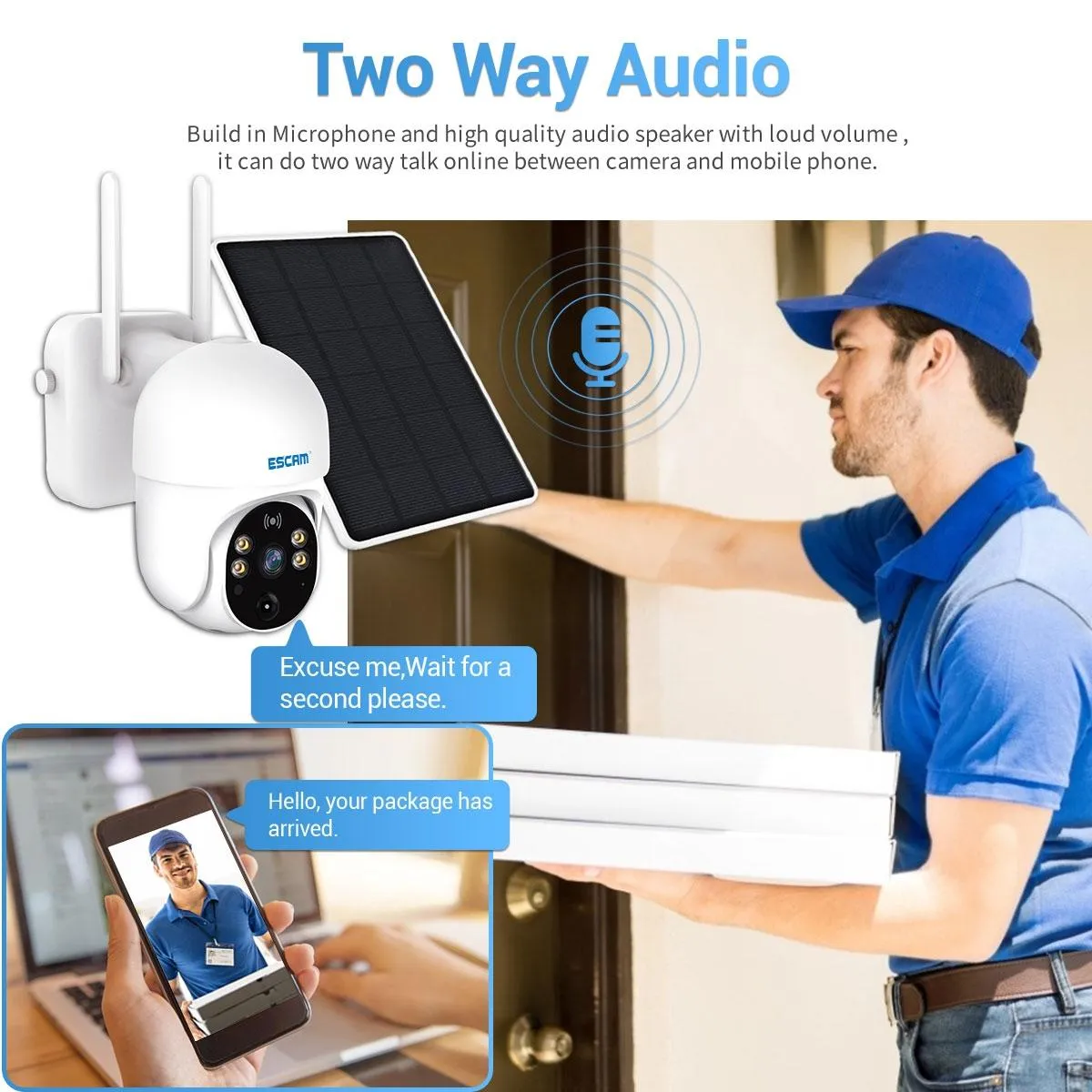 1080P Hd Solar Camera With Wifi Two-Way Voice Motion Detection Night Vision & Tf Card Support