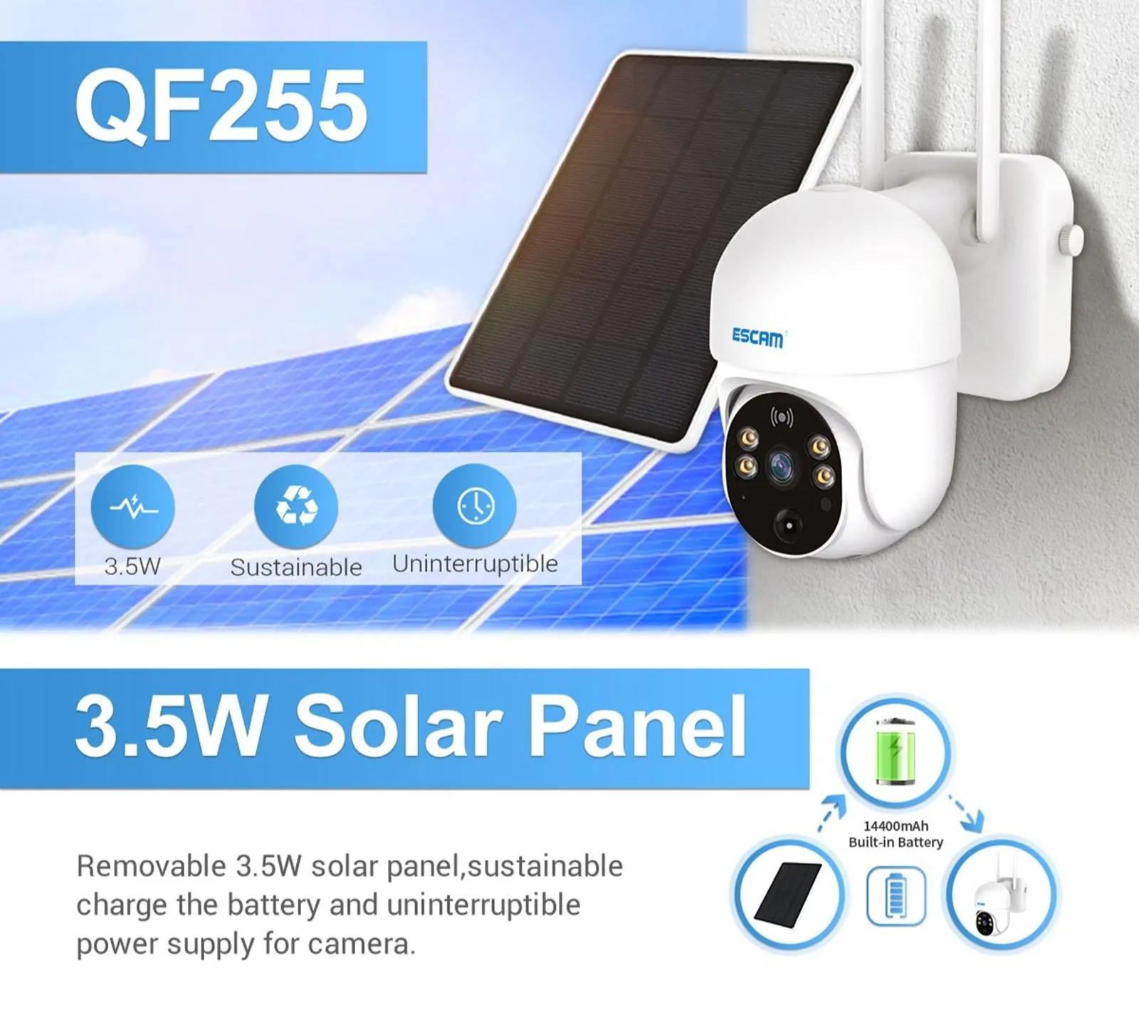 1080P Hd Solar Camera With Wifi Two-Way Voice Motion Detection Night Vision & Tf Card Support