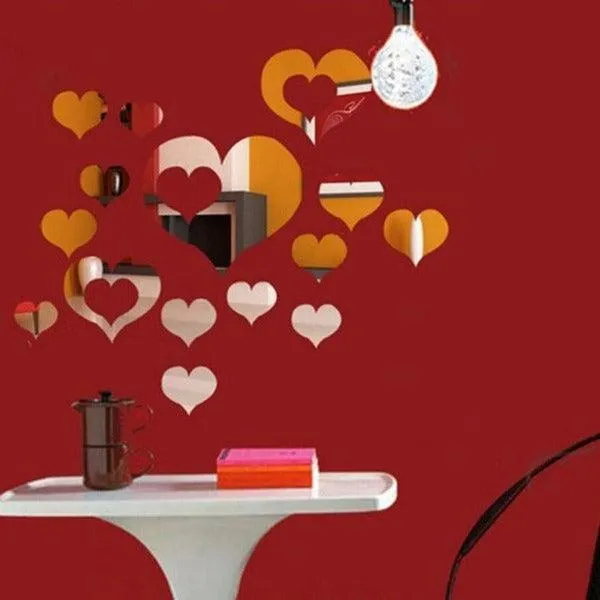 16Pcs Hearts 3D Mirror Self Adhesiive Acrylic Mirror Sticker for wall Decoration Living Room Bedroom Kids Decorative wall Stickers