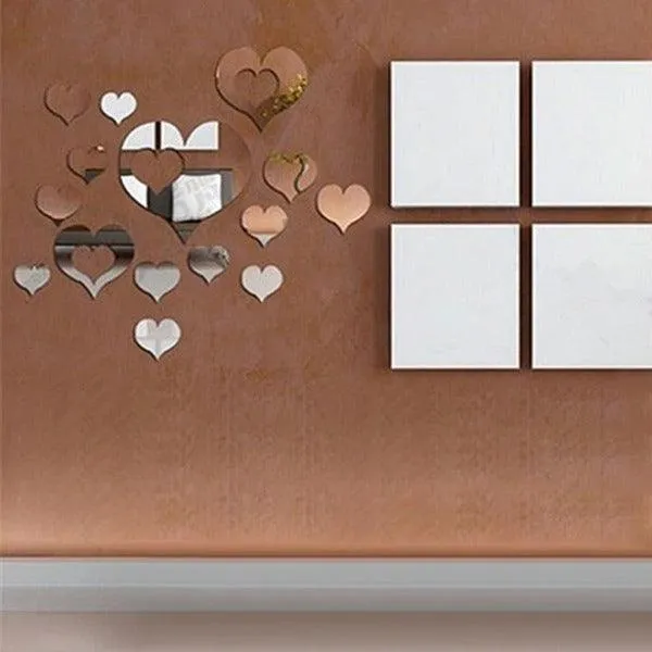 16Pcs Hearts 3D Mirror Self Adhesiive Acrylic Mirror Sticker for wall Decoration Living Room Bedroom Kids Decorative wall Stickers