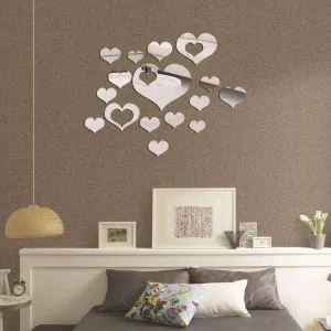 16Pcs Hearts 3D Mirror Self Adhesiive Acrylic Mirror Sticker for wall Decoration Living Room Bedroom Kids Decorative wall Stickers