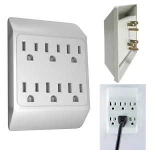 2pc 6 Outlet Wall Tap Grounded Power Adapter Port Indoor AC Plug Surge Protector