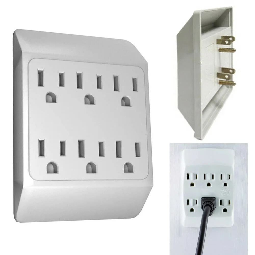 2pc 6 Outlet Wall Tap Grounded Power Adapter Port Indoor AC Plug Surge Protector