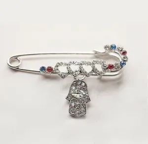 Baby Boys / Girls Hamsa Hand With Loves in Silver Safety Pin For Stroller Luck