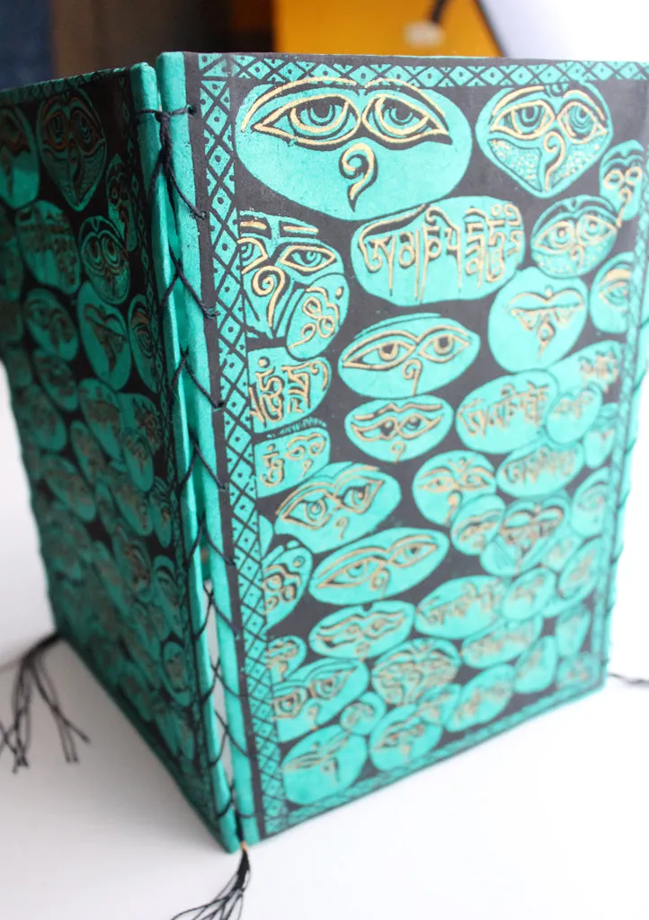 Colorful Lokta Paper Ceiling Lamp Shade Printed with Buddha Eyes