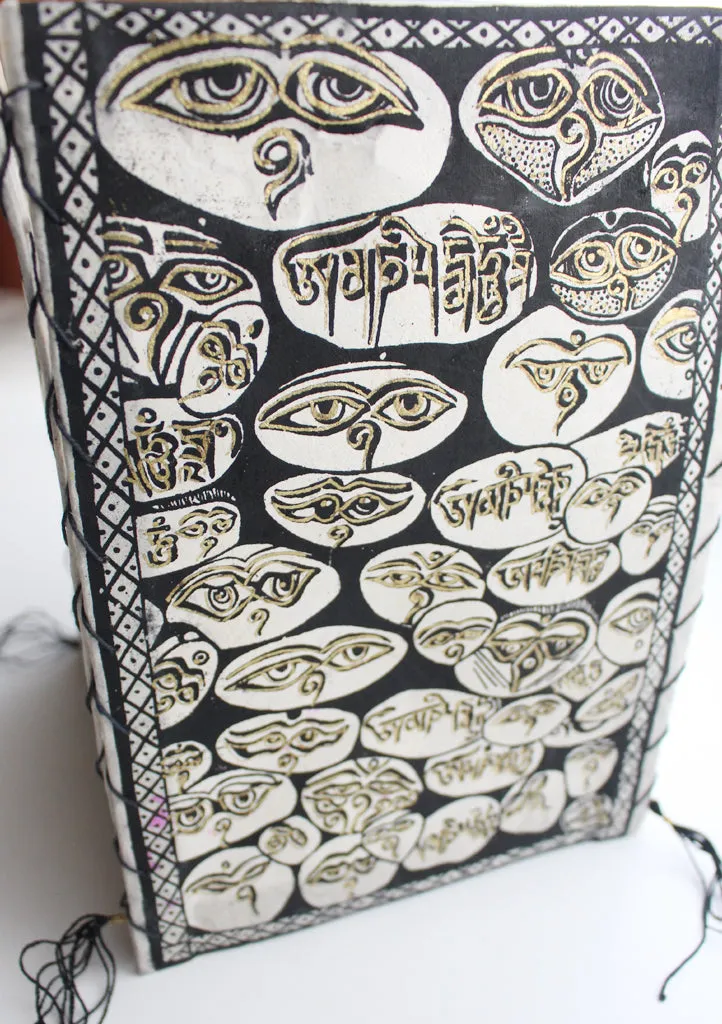 Colorful Lokta Paper Ceiling Lamp Shade Printed with Buddha Eyes