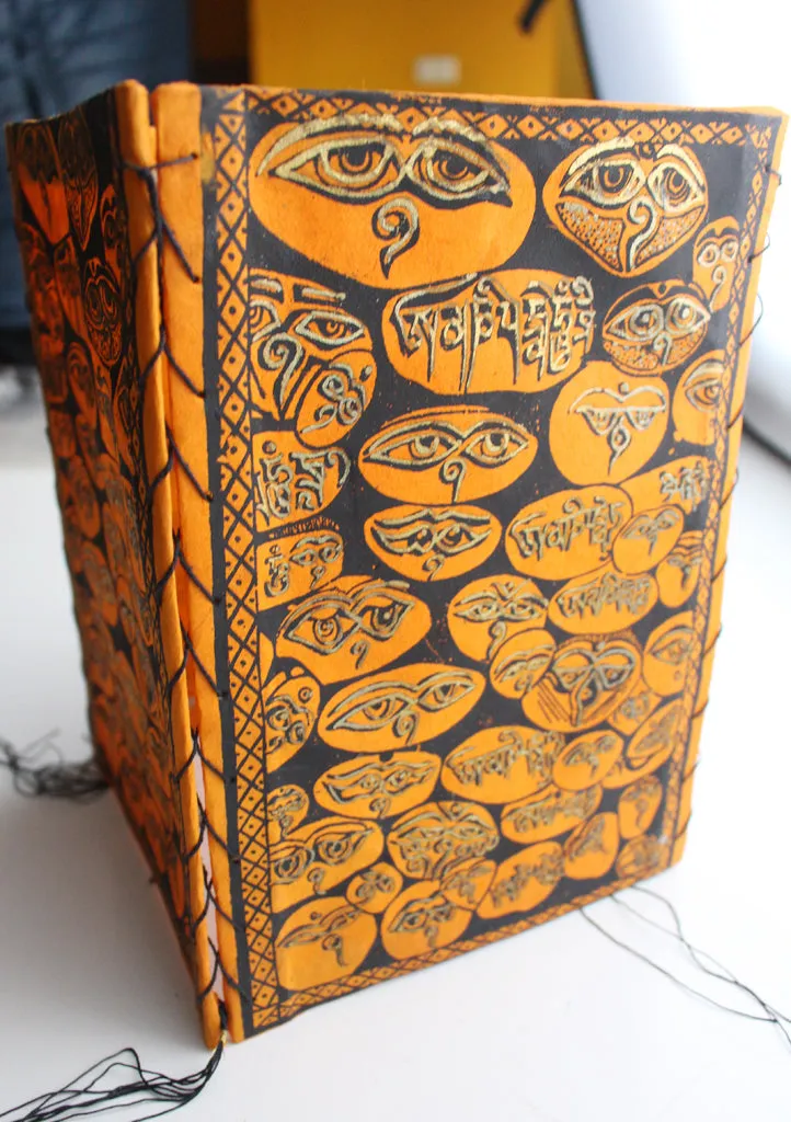 Colorful Lokta Paper Ceiling Lamp Shade Printed with Buddha Eyes