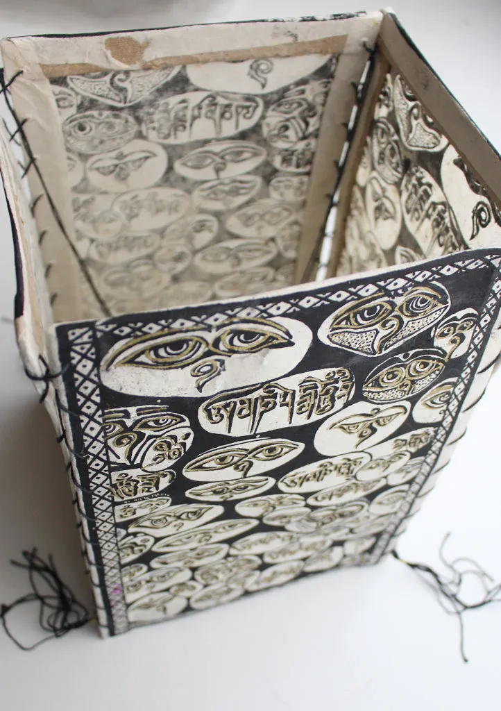 Colorful Lokta Paper Ceiling Lamp Shade Printed with Buddha Eyes