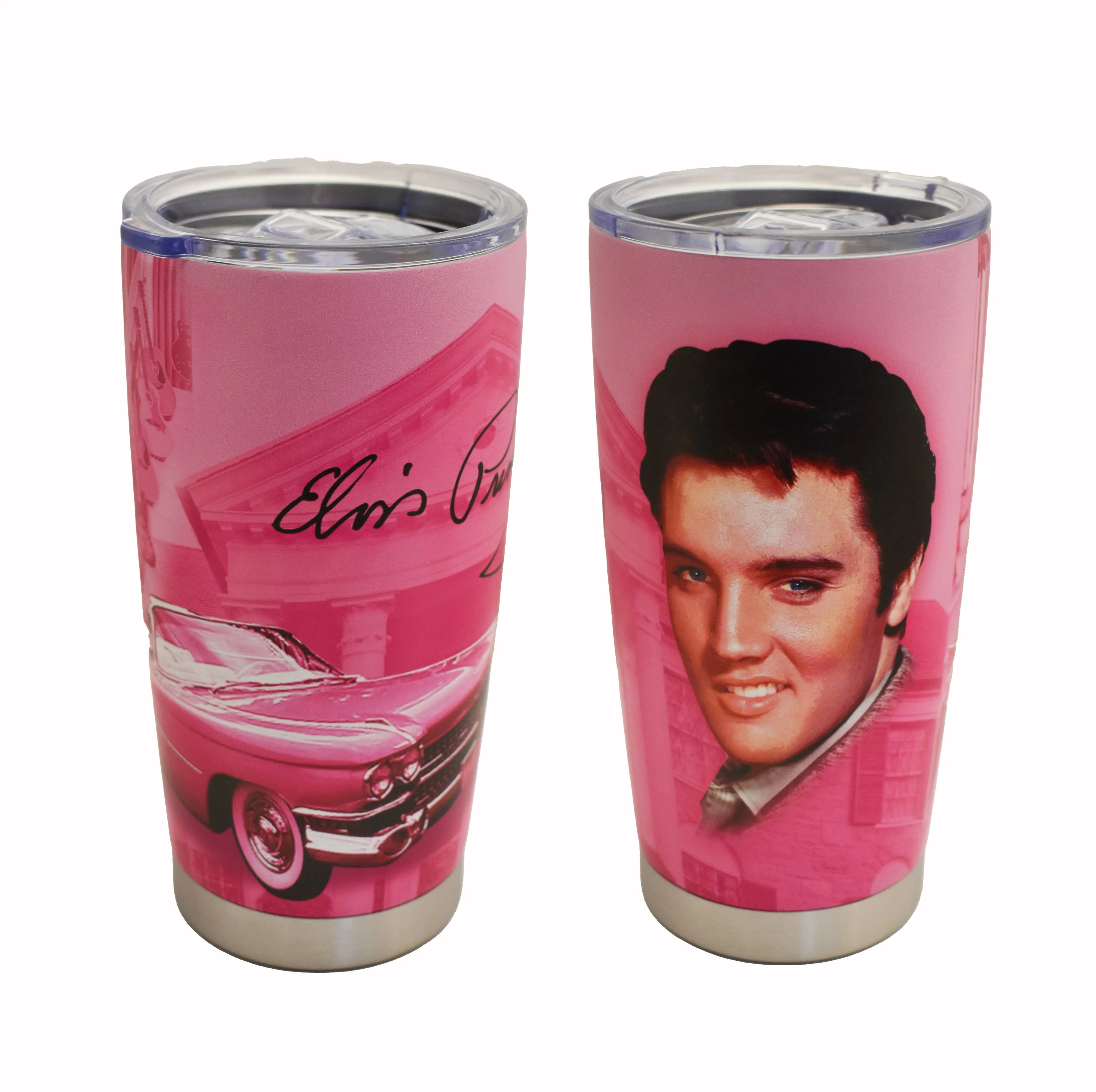 Elvis Travel Mug - Pink Guitars