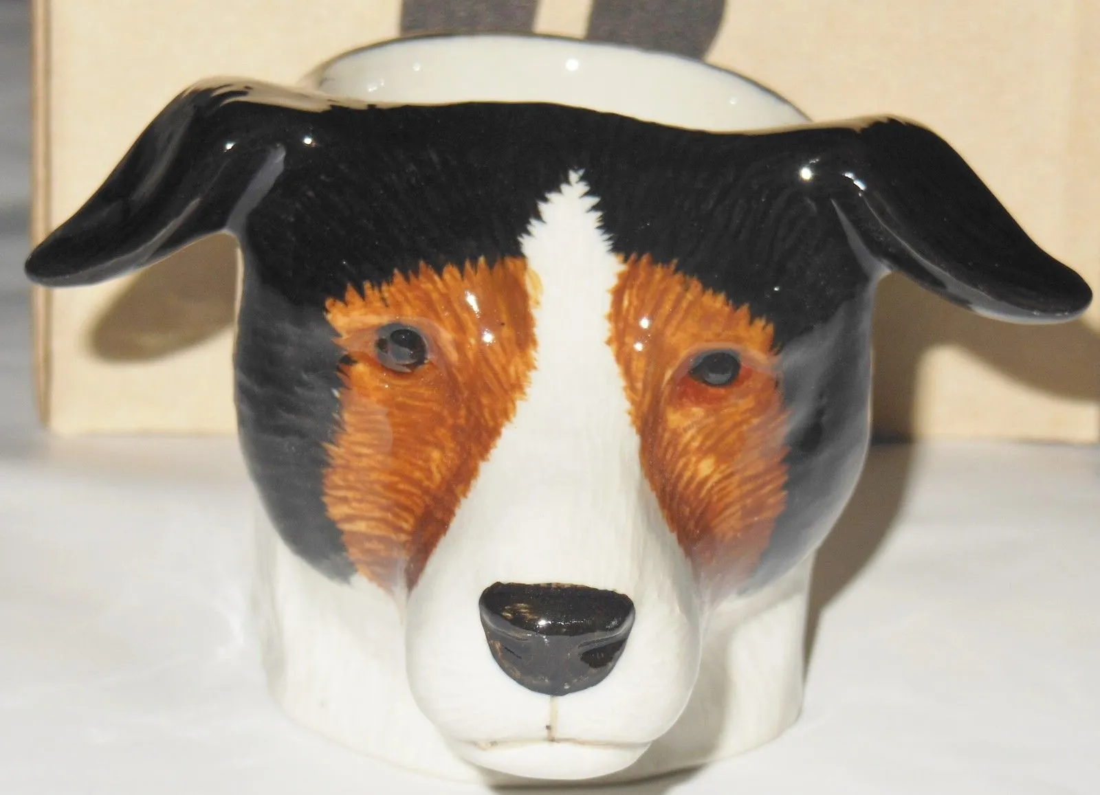 Quail Ceramics: Face Egg Cup: Jack Russell; Black White and Tan (Tri colour)