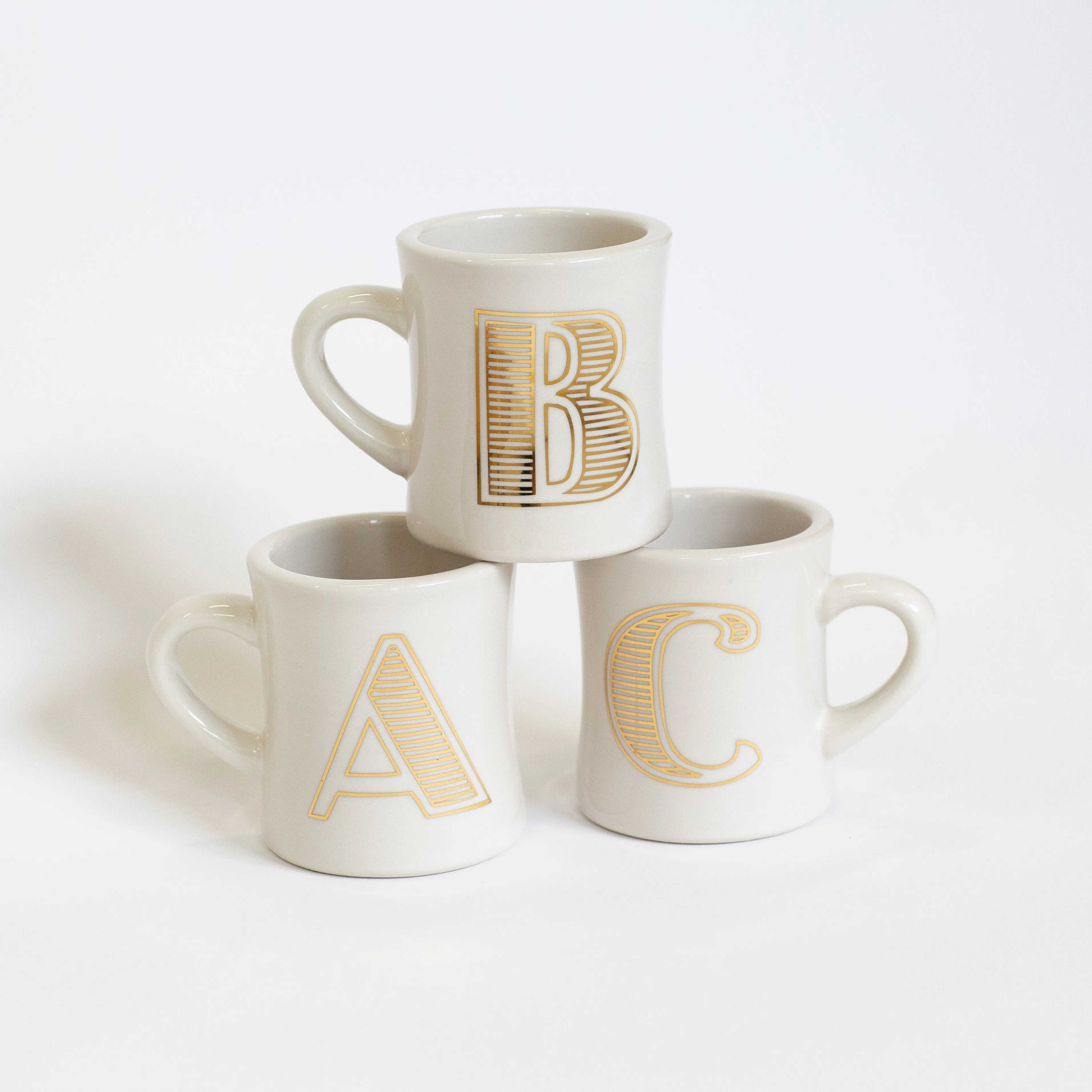 Retro Initial Mugs (White   Gold)