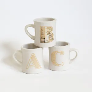 Retro Initial Mugs (White   Gold)