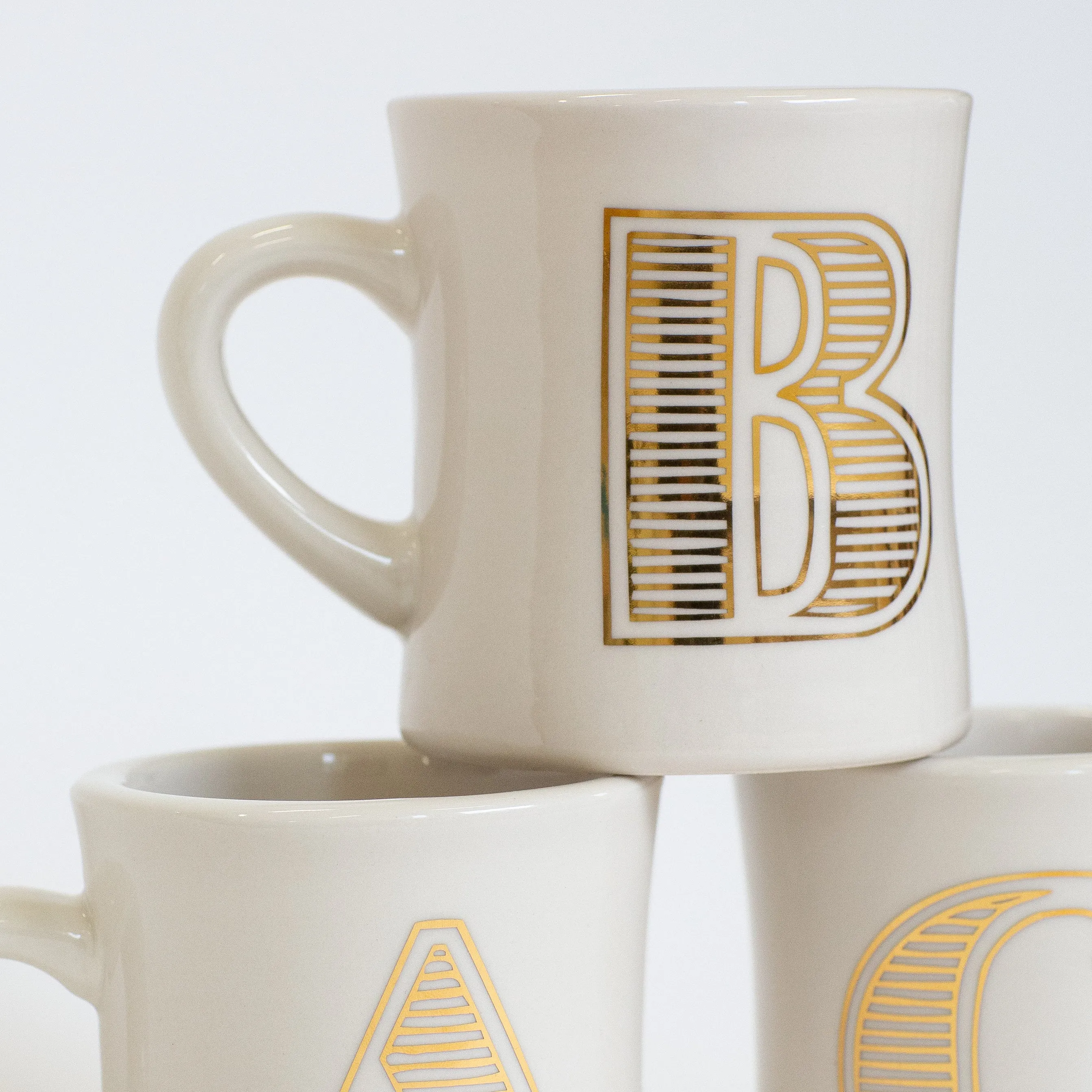 Retro Initial Mugs (White   Gold)