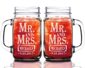 Retro Mr Mrs Laser Engraved Personalized 16oz Set of 2 Mugs for Newlyweds Celebration Toasting Glasses for Bride Groom Future Mr. Mrs. Gift