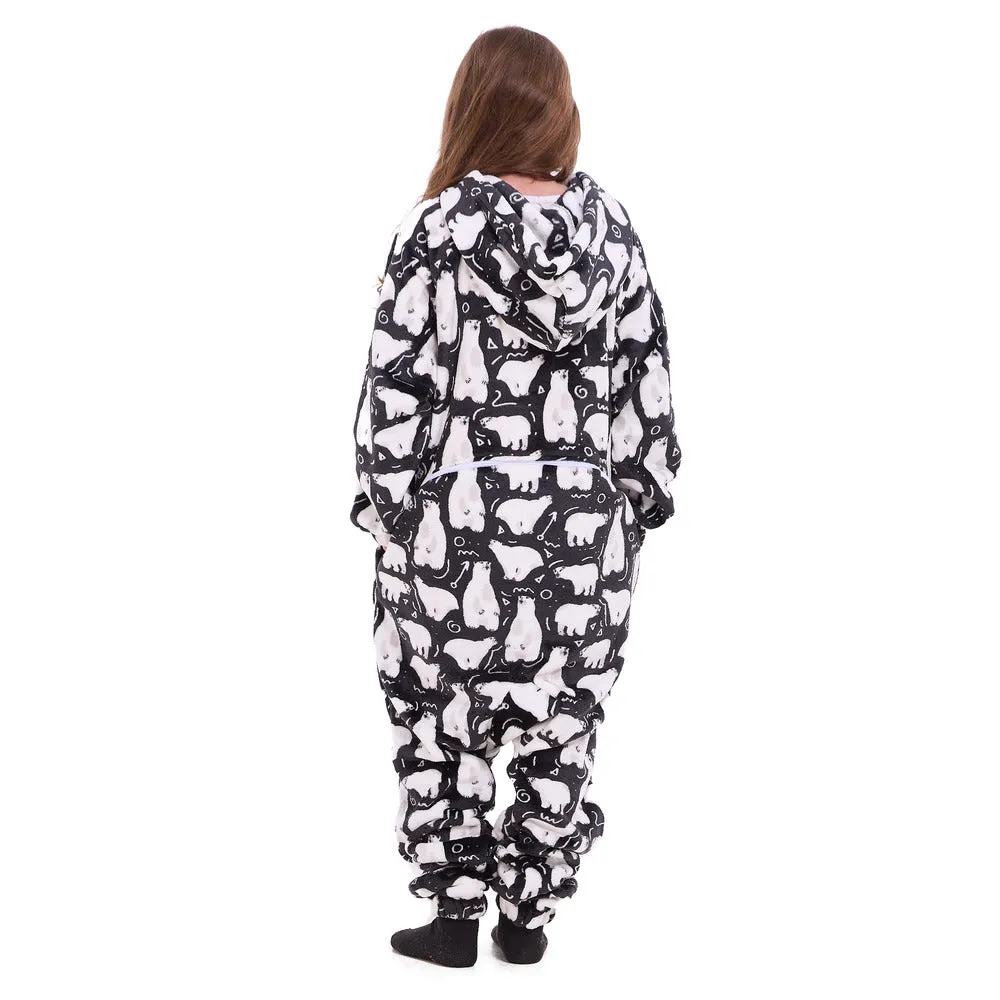 Snuggs Kids Blanket Onesie Black Polar Bear