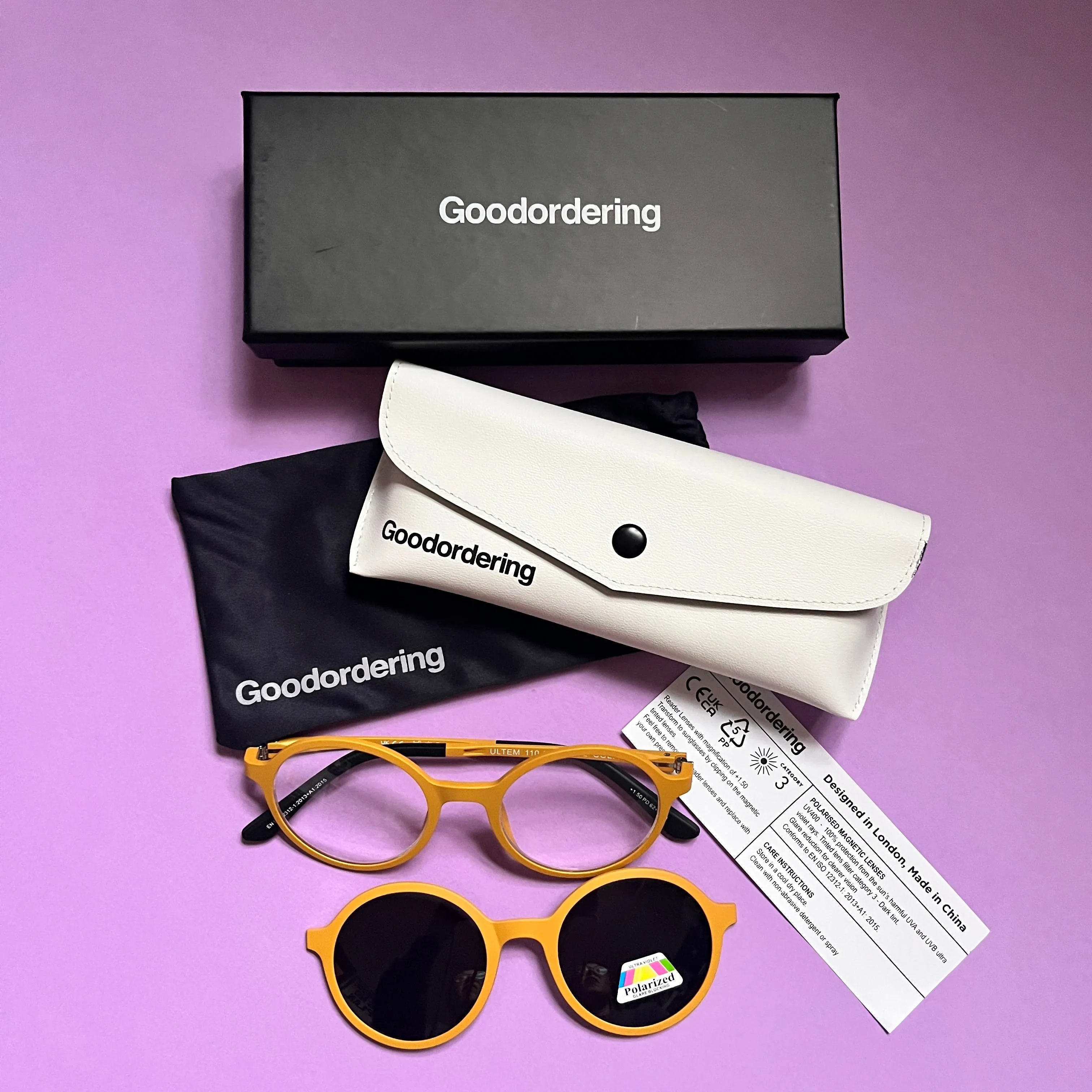 Yellow magnetic glasses and sunglasses  1.5 readers Goodordering