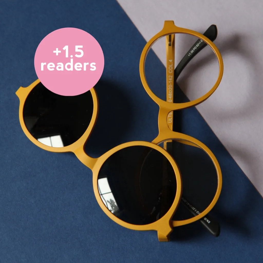 Yellow magnetic glasses and sunglasses  1.5 readers Goodordering