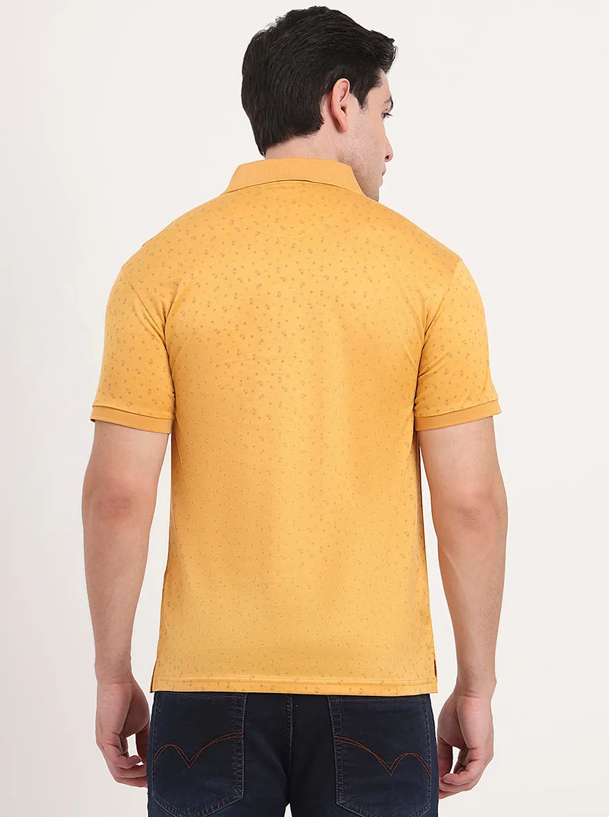 Yellow Printed Regular Fit Polo T-Shirt | JadeBlue
